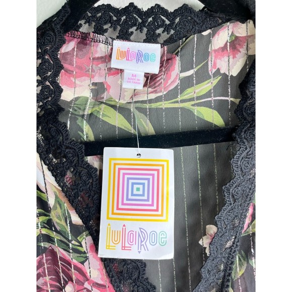 NWT LuLaRoe M Floral Sheer Cover Up Lace Crochet Kimono Midi Open Front Oversize - Picture 7 of 13